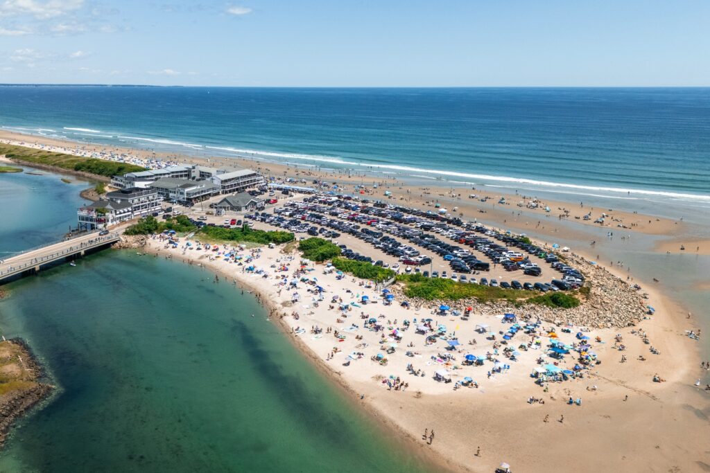 drone shot of ogunquit beach and the norseman resort