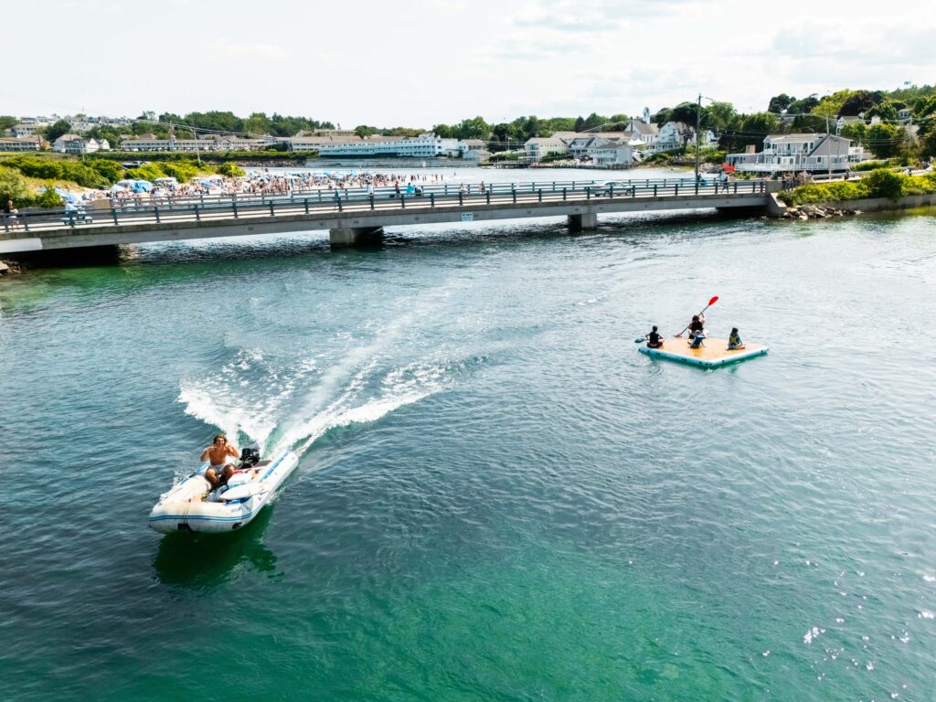 boat and raft in the river in ogunquit